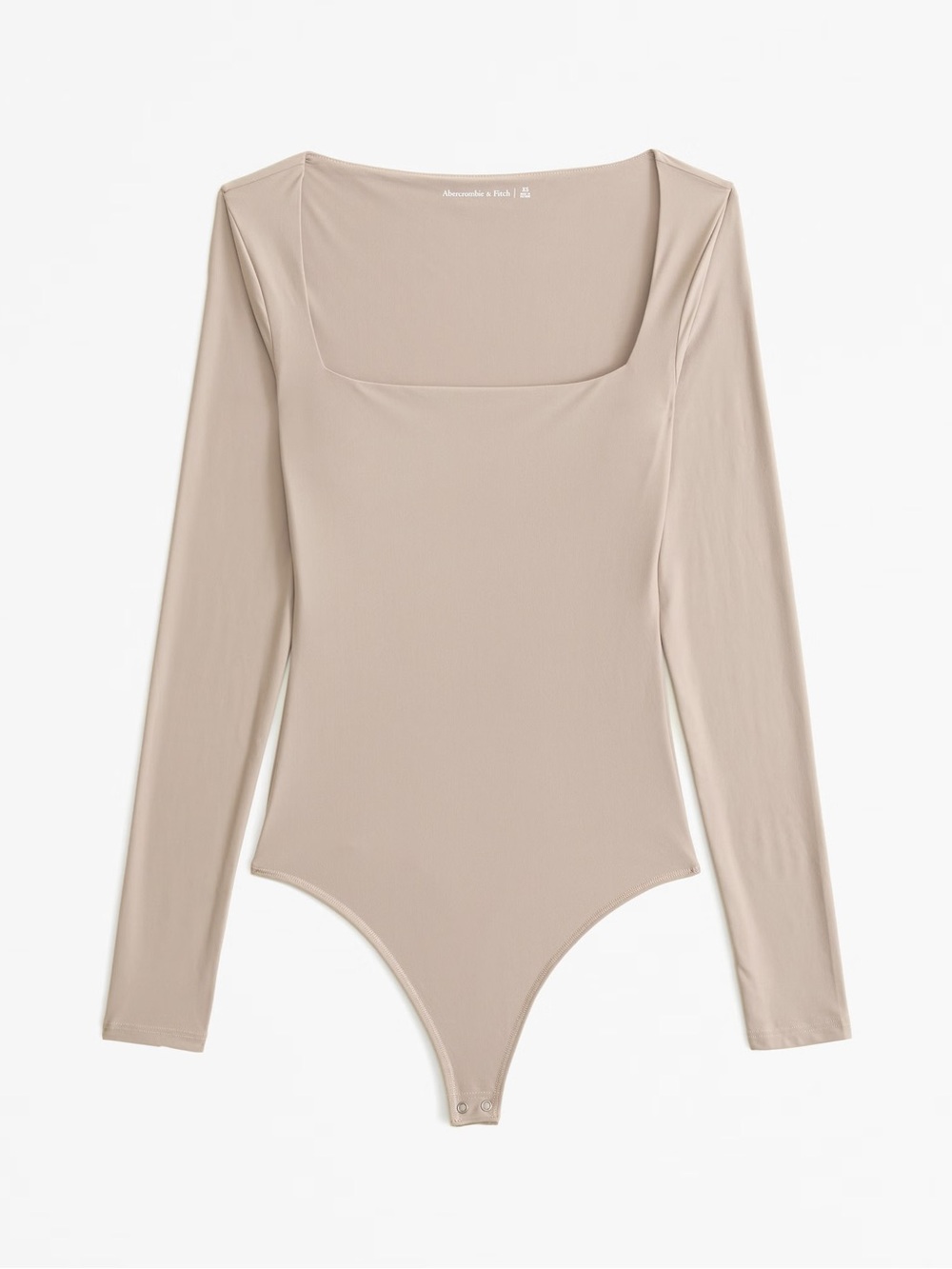 Abercrombie Soft Matte Square Neck Long Sleeve Bodysuit in Tan - M